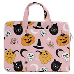 Pumpkin Cat Pattern Skull Macbook Pro 16  Double Pocket Laptop Bag  by Wegoenart