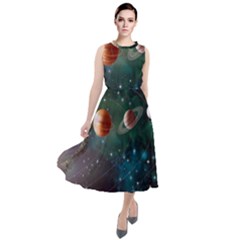 Planet Galaxy Fantasy Round Neck Boho Dress by danenraven