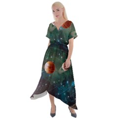 Planet Galaxy Fantasy Cross Front Sharkbite Hem Maxi Dress by danenraven