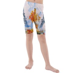 Eiffel Tower Landmark Architecture  Artistic Kids  Mid Length Swim Shorts by danenraven