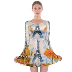 Eiffel Tower Landmark Architecture  Artistic Long Sleeve Skater Dress by danenraven