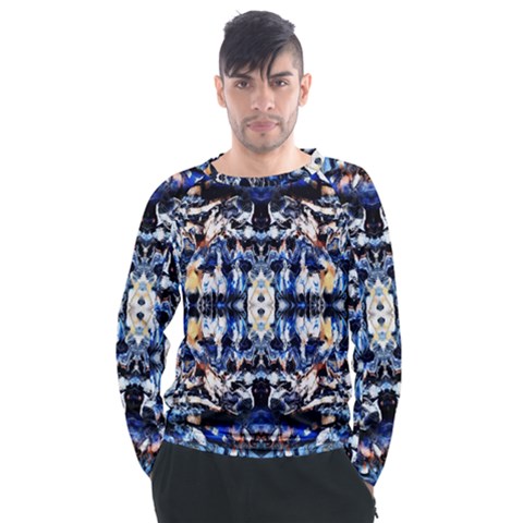 Cobalt Symmetry Men s Long Sleeve Raglan Tee by kaleidomarblingart