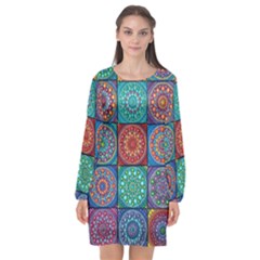 Mandala Art Long Sleeve Chiffon Shift Dress  by nateshop