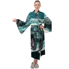 Dinosaur Sea Boat Fantasy Maxi Velour Kimono by Wegoenart