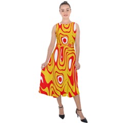 Red-yellow Midi Tie-back Chiffon Dress by nateshop