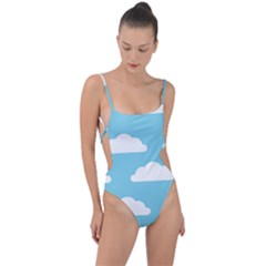 Clouds Blue Pattern Tie Strap One Piece Swimsuit by ConteMonfrey