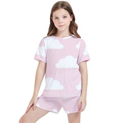 Clouds Pink Pattern   Kids  Tee And Sports Shorts Set by ConteMonfrey