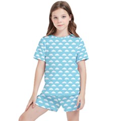 Little Clouds Blue  Kids  Tee And Sports Shorts Set by ConteMonfrey