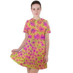 Cherries Fruit Food Neon Texture Fluorescent Short Sleeve Shoulder Cut Out Dress  by Wegoenart