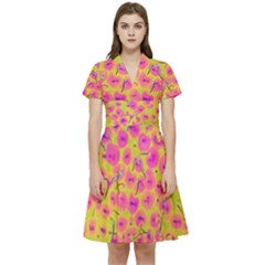 Cherries Fruit Food Neon Texture Fluorescent Short Sleeve Waist Detail Dress by Wegoenart