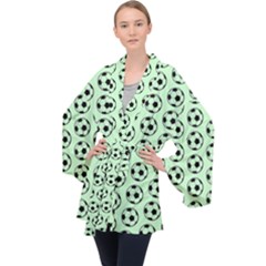 Pattern Ball Soccer Background Long Sleeve Velvet Kimono  by Wegoenart