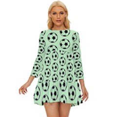 Pattern Ball Soccer Background Long Sleeve Babydoll Dress by Wegoenart