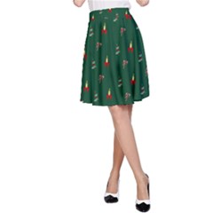 Christmas Background Green Pattern A-line Skirt by Ravend