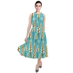 Vector-white-cartoon-trees-pattern Round Neck Boho Dress by nateshop