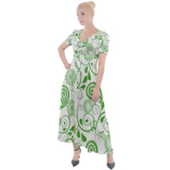 Paisley Floral Green Background Button Up Short Sleeve Maxi Dress by Wegoenart