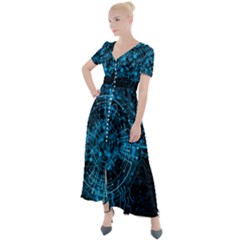 Network Circuit Board Trace Button Up Short Sleeve Maxi Dress by Ravend