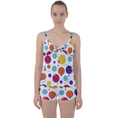 Background Polka Dot Tie Front Two Piece Tankini by Ravend