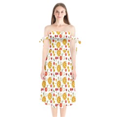 Illustration Pizza Background Vegetable Shoulder Tie Bardot Midi Dress by Ravend