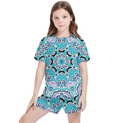 Blue Shades Mandala   Kids  Tee And Sports Shorts Set by ConteMonfrey