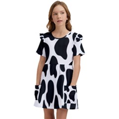 Cow Black And White Spots Kids  Frilly Sleeves Pocket Dress by ConteMonfrey