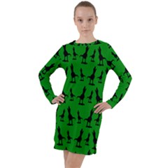 Green Dinos Long Sleeve Hoodie Dress by ConteMonfrey