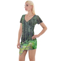 Forest Woods Nature Landscape Tree Short Sleeve Asymmetric Mini Dress by Celenk