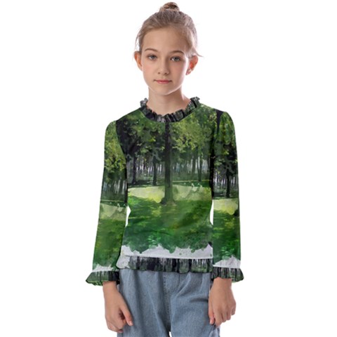 Beeches Trees Tree Lawn Forest Nature Kids  Frill Detail Tee by Wegoenart