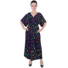 Number Digit Learning Education V-neck Boho Style Maxi Dress by Wegoenart