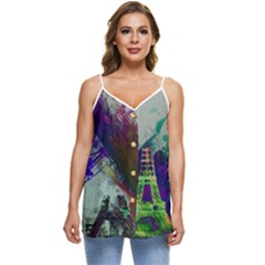 Eiffel Tower Paris France Europe Casual Spaghetti Strap Chiffon Top by Wegoenart