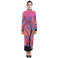 Tree Landscape Abstract Nature Colorful Scene Turtleneck Maxi Dress by danenraven