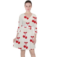 Cherries Quarter Sleeve Ruffle Waist Dress by nateshop