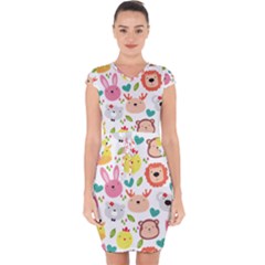 Cute Animals Cartoon Seamless Background Capsleeve Drawstring Dress  by danenraven