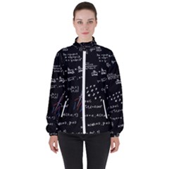 Black Background Text Overlay  Mathematics Formula Women s High Neck Windbreaker by danenraven