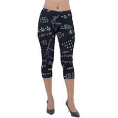 Black Background Text Overlay  Mathematics Formula Lightweight Velour Capri Leggings  by danenraven