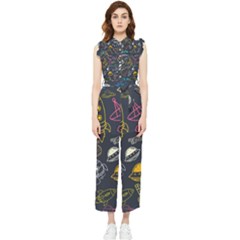 Seamless Outer Space Pattern Women s Frill Top Chiffon Jumpsuit by danenraven