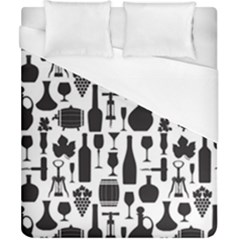 Wine Pattern Black White Duvet Cover (california King Size) by Jancukart