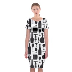 Wine Pattern Black White Classic Short Sleeve Midi Dress by Jancukart