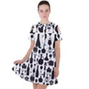 Wine Pattern Black White Short Sleeve Shoulder Cut Out Dress  View1