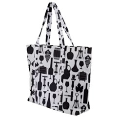 Wine Pattern Black White Zip Up Canvas Bag by Jancukart