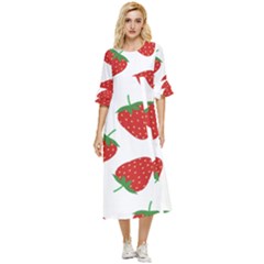 Seamless-pattern-fresh-strawberry Double Cuff Midi Dress by Jancukart