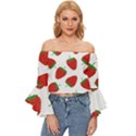 Seamless-pattern-fresh-strawberry Off Shoulder Flutter Bell Sleeve Top View1