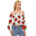 Seamless-pattern-fresh-strawberry Off Shoulder Flutter Bell Sleeve Top View3