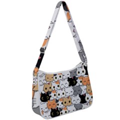 Cute-cat-kitten-cartoon-doodle-seamless-pattern Zip Up Shoulder Bag by Jancukart