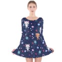 Cute-astronaut-cat-with-star-galaxy-elements-seamless-pattern Long Sleeve Velvet Skater Dress View1