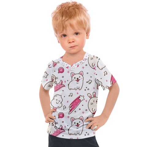 Cute-animals-seamless-pattern-kawaii-doodle-style Kids  Sports Tee by Jancukart