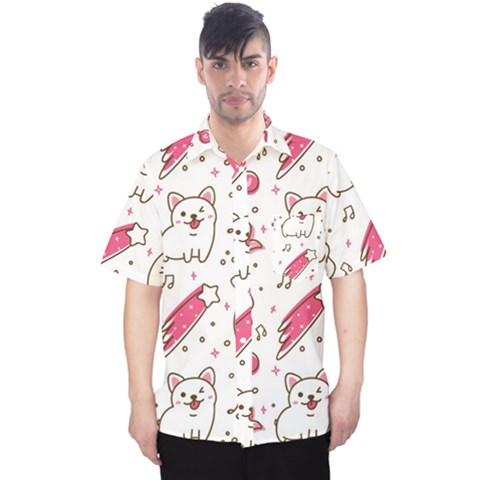 Cute-animals-seamless-pattern-kawaii-doodle-style Men s Hawaii Shirt by Jancukart