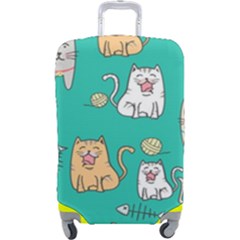 Seamless-pattern-cute-cat-cartoon-with-hand-drawn-style Luggage Cover (large) by Jancukart