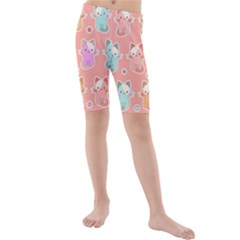 Cute-kawaii-kittens-seamless-pattern Kids  Mid Length Swim Shorts by Jancukart