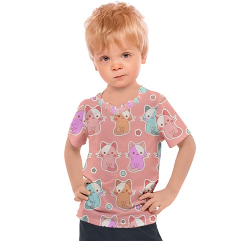 Cute-kawaii-kittens-seamless-pattern Kids  Sports Tee by Jancukart