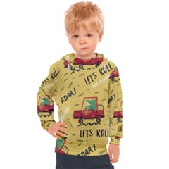 Childish-seamless-pattern-with-dino-driver Kids  Hooded Pullover by Jancukart